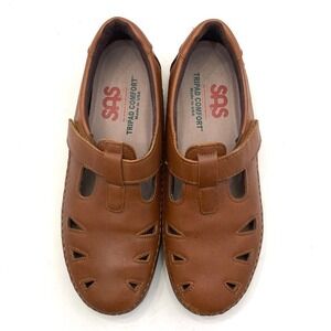 SAS Roamer Comfort Shoes Womens 7 M Chestnut Brown Leather Hook & Loop Tripad